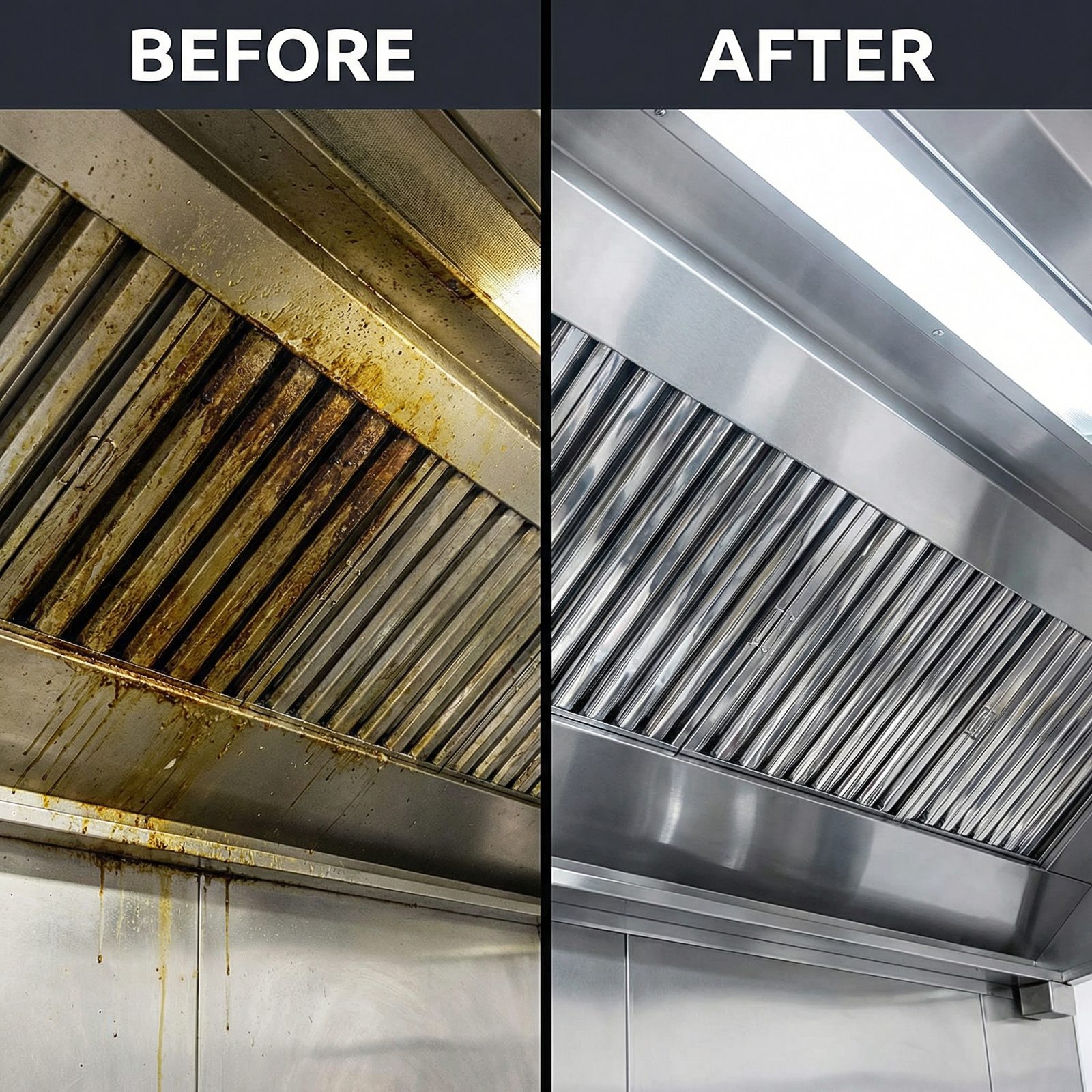 Before and after TR19 kitchen extract cleaning